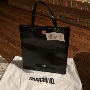 Moschino Black Tote Bag with Pink Heart Charm